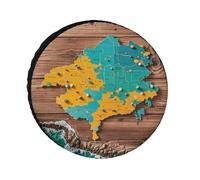 Cubierta de neumático de repuesto con mapa sobre fondo de madera, protector de rueda Oxford de 36 pulgadas, accesorios de viaje, fundas impermeables a prueba de polvo para RV, Jeep, SUV, camper
