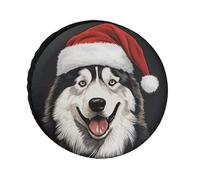 Cubierta De Neumático El Perro Malamute De Alaska USA Un Gorro De Papá Noel Cubierta De Llantas Impermeable Universal Cubiertas Neumáticos para Camión Vehículo Remolque,60-69cm