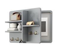 Cubierta de panel eléctrico de madera maciza con estante y ganchos para ocultar y organizar en pasillos de entrada