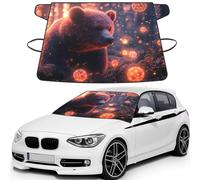 Cubierta de parabrisas de coche con estampado de oso de planeta de llamas para hielo y nieve, ajuste universal para la mayoría de los coches, protector de hielo multifuncional que mantiene la nieve