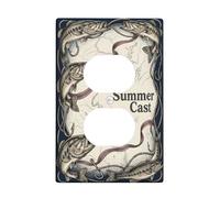 Cubierta de pared dúplex con diseño de peces, línea de gancho náutica vintage, de plástico, tamaño estándar, doble toma de corriente, para dormitorio, baño, cocina, decoración de entrada