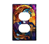 Cubierta de pared dúplex de caballo mágico, placa de pared de fantasía artística, caballo de cristal coloreado, sin plástico, tamaño estándar, doble toma de corriente, para decoración del hogar, sala