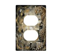 Cubierta de pared dúplex de leopardo para baño, grifo de desplazamiento artístico elegante N/a placa de cubierta de doble toma de corriente de plástico dorado para el hogar, sala de estar, decoración