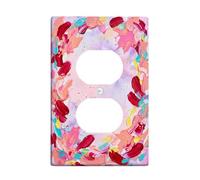 Cubierta de pared dúplex floral, placa de pared, artística, moderna, abstracta, pinceladas, primavera, melocotón, plástico, tamaño estándar, placas faciales para tomas de corriente para el hogar, sala