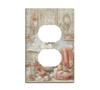Cubierta de pared dúplex para baño de gatos, diseño vintage romántico, burbujas, flores, primavera, pastel, plástico, tamaño estándar, doble toma de corriente, para dormitorio, oficina, cocina