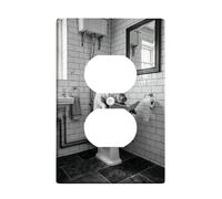 Cubierta de pared dúplex para baño, diseño de cerdos, espejo de inodoro humorístico, ninguno de plástico negro, tamaño estándar, doble toma de corriente, para sala de estar, dormitorio, decoración de