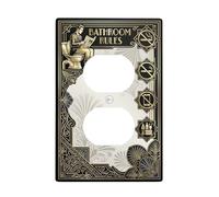 Cubierta de pared dúplex para inodoro, placa de pared con reglas de arte vintage, sin iconos de plástico dorado, tamaño estándar, doble toma de corriente, para dormitorio, oficina, cocina, decoración