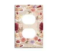 Cubierta de pared dúplex para tartas, placa de pared vintage romántica de encaje rosa primavera, color pastel, tamaño estándar, doble toma de corriente, para dormitorio, baño, cocina, decoración de