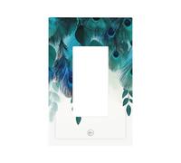 Cubierta de pared en blanco con plumas azul azulado, placa de pared decorativa de pavo real, fácil de instalar, cubierta de salida para hogar, oficina, cocina, apartamento