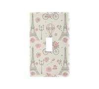 Cubierta de pared vintage con diseño floral rosa de la Torre Eiffel, cubierta de interruptor de luz de policarbonato ignífugo para receptáculo de 4.53 x 2.76 pulgadas
