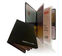 Cubierta de pasaporte patentada | RFID NFC y bloqueador de campo magnético | Funda protectora y organizador para pasaporte, tarjeta de identificación, tarjeta de crédito, tarjeta de débito | Protector y organizador de tarjetas | Protección de datos al 100 % comprobada por CTC/advanced (miembro de RW TÜV Group) | Negro