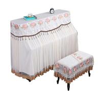 Cubierta de Piano vertical bordado encaje lindo proceso acolchado grueso cubierta protectora tela Para Piano(White,Double Stool)