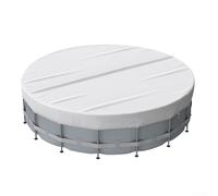 Cubierta de piscina circular blanca resistente hecha de tela de poliéster 210D con diseño de cordón seguro para uso en patio y jardín, 15 pies