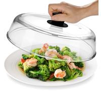 Cubierta de placa de vidrio para microondas para alimentos, resistente protector de salpicaduras de vidrio de borosilicato con agujero de ventilación, 100% apto para alimentos, sin BPA, perilla de