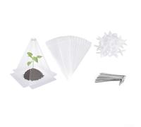 Cubierta de protección contra heladas para plantas de jardín en maceta, protector de plantas en forma de cono de PVC de 28,3 x 20 cm, color blanco, paquete de 80 (con marcos de fijación de clavos de