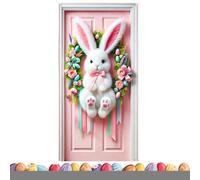 Cubierta de puerta con conejito de Pascua - Decoraciones del hogar felices y primaverales | Banner de puerta de Pascua | Para Acción de Gracias, de cumpleaños, oficinas, casas, habitaciones