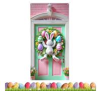Cubierta de puerta con conejito de Pascua - Decoraciones del hogar felices y primaverales | Banner de puerta de Pascua | Para Acción de Gracias, de cumpleaños, oficinas, casas, habitaciones
