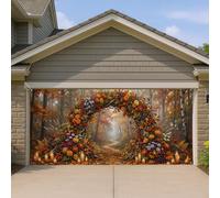 Cubierta de puerta de garaje con arco floral, velas rústicas elegantes, follaje, otoño, naranja, puerta de garaje, decoración del hogar, patio, jardín, exterior, fiesta, 157 x 71 pulgadas