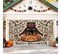 Cubierta de puerta de garaje con diseño de calabazas, diseño vintage de hoja de murciélago para Halloween, color naranja, para decoración del hogar, patio, exterior, interior, fiesta, telón de fondo