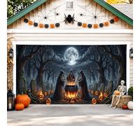 Cubierta de puerta de garaje de brujas, caldero gótico espeluznante, calabazas, Halloween, bandera negra para puerta de garaje, decoración del hogar para patio, exterior, interior, fiesta, telón de