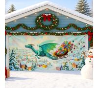 Cubierta de puerta de garaje de dragón de fantasía, colorida decoración de invierno del país de las maravillas, decoraciones de Navidad al aire libre, escena nevada para fiestas festivas, 157 x 71