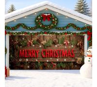 Cubierta de puerta de garaje de Feliz Navidad, decoración rústica de madera, decoraciones de invierno rojas y verdes para celebraciones de Navidad en interiores y exteriores, 157 x 71 pulgadas