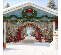 Cubierta de puerta de garaje de invierno de Navidad, escena festiva de bosque nevado, decoración al aire libre, fondo de fiesta de vacaciones, tema de invierno del país de las maravillas, 157 x 71