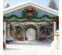 Cubierta de puerta de garaje del país de las maravillas de invierno, decoraciones navideñas de paisaje nevado, decoración de Navidad al aire libre de 7 x 8 pies para el hogar, fondo de fiesta de