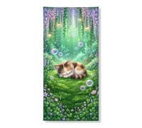 Cubierta de puerta de gato fantasioso, decoración de jardín encantado, estilo pastoral para interiores y exteriores, telón de fondo colgante de temporada de primavera, 36 x 72 pulgadas