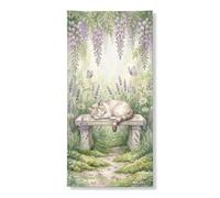 Cubierta de puerta de gato floral decorativa, diseño pastoral de lavanda, decoración de primavera al aire libre e interior, suministros de vacaciones con temática de mariposa, 36 x 72 pulgadas