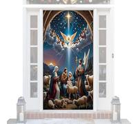 Cubierta de puerta de Navidad al aire libre, belén religioso de tela, artículos para , decoraciones navideñas de Jesús para exposición navideña, material de poliéster con impresión viva