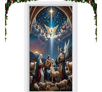 Cubierta De Puerta De Navidad Al Aire Libre,Tela Religiosa Belén Suministros De Vacaciones - De Navidad Para La Puerta Delantera | Para Vacacionales Oficinas Sala Escolar Apartamento