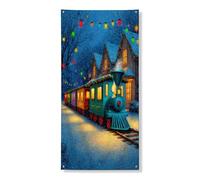 Cubierta de puerta de tren de Navidad, decoración colorida para interiores y exteriores, suministros de telón de fondo festivo de invierno, 36 x 72 pulgadas