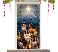 Cubierta de puerta navideña para exteriores, suministros para para belén religioso de tela, decoración navideña para puerta de - para suministros navideños, oficinas para