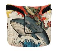 Cubierta de putter de golf con diseño de ballena y dragón con diseño de olas japonesas del océano, cierre magnético, fundas para palos de golf cuadrados de piel sintética