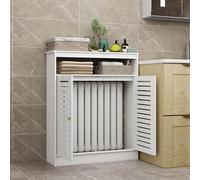 Cubierta de radiador blanca y armario de almacenamiento con enrutador WiFi, organizador decorativo de 2 puertas con listones verticales, ideal para baño y sala de estar, dimensiones: 27.5 x 39.3 x 7.8