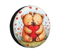 Cubierta De Ruedas Pareja De Enamorados con Osos Y Corazones Románticos Cubierta De Rueda Universal Poliéster Cubiertas Neumáticos para Vehículo Automóvil Minibús,60-69cm