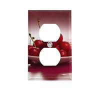 Cubierta de salida de cerezas rojas, placa de pared estándar estadounidense con tornillos, acero inoxidable resistente al calor y a los impactos, cubierta de enchufe dúplex de 1 banda para decoración