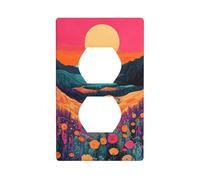 Cubierta de salida de puesta de sol con paisaje psicodélico estético retro, cubierta decorativa para interruptor de luz, placa de pared para cocina, habitación, baño, tamaño 7 x 11,4 cm