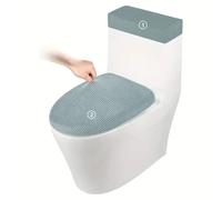 Cubierta de tanque inodoro Jacquard, 6 piezas, 3 juegos, Protector asiento antisuciedad elástico, fundas tapa, alfombrillas cojín, accesorios decoración baño hotel(Gray-green)