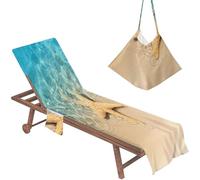 Cubierta de toalla de silla de salón, cubierta protectora de silla de playa no deslizante plegable con bolsillos laterales de 83x29 pulgadas Patrón de estrella de mar para la piscina Hotel Garden Be
