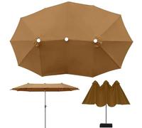 Cubierta De Toldo De Repuesto Tres Cabezas, Parasol De Poliéster Toldo De Recambio De Sombrilla Ø2.7m, 12 Costillas Tela De Paraguas Ventilación Superior, A Prueba De La Intemperie(Brown)