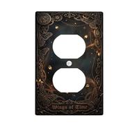 Cubierta de toma dúplex de mariposa, placa de pared, reloj de engranajes vintage steampunk, placas frontales de plástico de bronce de tamaño estándar para enchufes eléctricos para dormitorio, baño