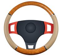 Cubierta de volante de grano de madera, envoltura de volante de cuero artificial, tamaño universal de 38 cm, interiores antideslizantes seguros, agarre cómodo transpirable, diseño de instalación