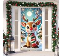 Cubierta DecoracióN Para Puerta De Navidad Y Halloween,Funda De Tela EláStica Para Puerta Delantera,Hogar Fiesta Banner De Porche Con Papá Noel,áRbol De Navidad,Copos De Nieve (Color 1,90 X 210cm)
