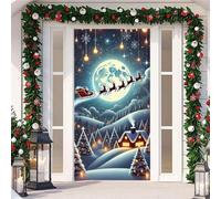 Cubierta DecoracióN Para Puerta De Navidad Y Halloween,Funda De Tela EláStica Para Puerta Delantera,Hogar Fiesta Banner De Porche Con Papá Noel,áRbol De Navidad,Copos De Nieve (Color 2,90 X 210cm)