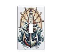 Cubierta decorativa estética retro náutica de ancla para interruptor, 1 palanca individual, cubierta de interruptor de faro vintage, placa frontal eléctrica oceánica para decoración de dormitorio y