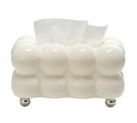 Cubierta Decorativa para Caja de pañuelos, Soporte para pañuelos de Burbujas estético Moderno con Mecanismo de Resorte y pies de Cuentas Plateadas para decoración del hogar, Color Blanco