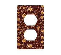 Cubierta decorativa para interruptor de luz con bordado floral dorado sobre vid roja en remolino rojo, 1 banda, placa de pared para cocina, baño, tamaño 7 x 11,4 cm