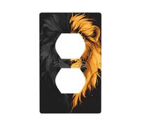 Cubierta decorativa para interruptor de luz con cara de león negro y dorado, placa de pared para cocina, baño, tamaño 7 x 11,4 cm